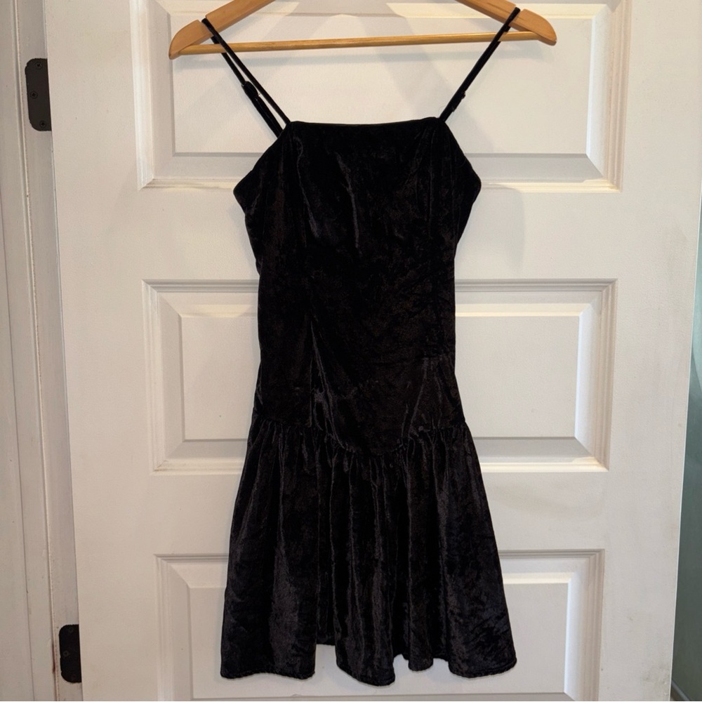 Anthropologie Maeve Drop Waist Black Velvet Mini Dress XS Goth Whimsigoth Grunge